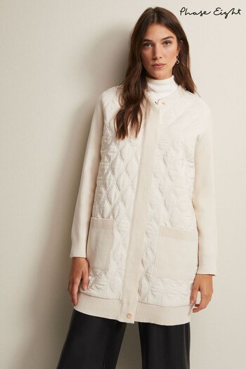 Phase Eight Zadie Quilted Knit White Coatigan (860712) | £149