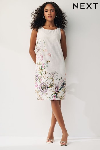 Ecru Cream Floral Linen Blend Sleeveless Shift Dress (860753) | £33