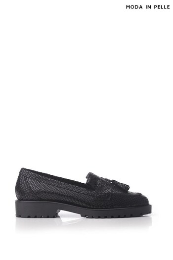 Moda in Pelle Eliona Cleated Fringe Black Loafers (861093) | £95