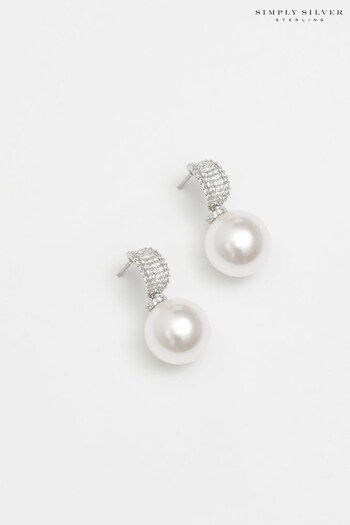 Mood Silver Cubic Zirconia Pearl Drop Earrings (861313) | £25