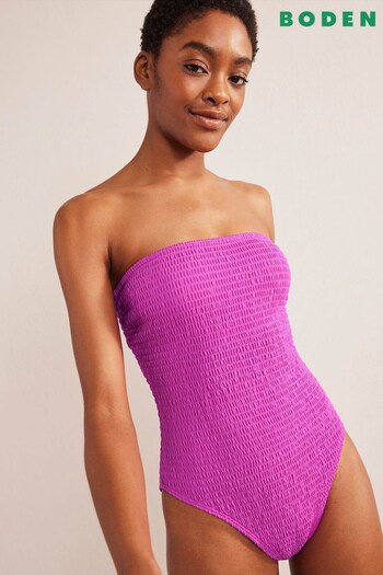 Boden Pink Smocked Bandeau Swimsuit (861388) | £80