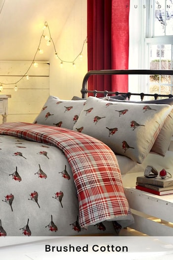 Fusion Red Robin Brushed Cotton Duvet Cover and Pillowcase Set (861643) | £25 - £45