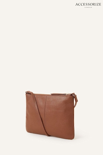 Accessorize Leather Stitch Detail Cross-Body Brown Bag (861799) | £30