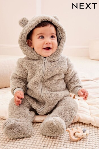 Mink Brown Cosy Fleece Bear Baby Pramsuit (862011) | £18 - £20