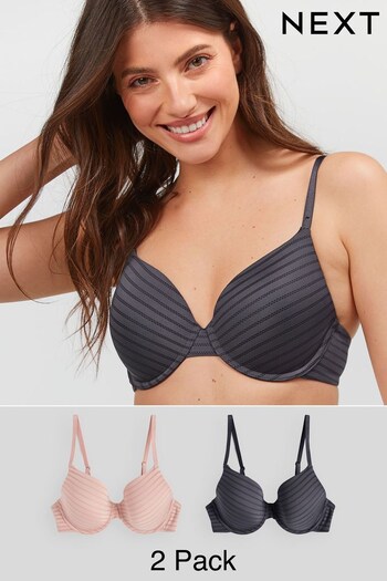 Pink/Navy Blue Pad Full Cup Stripe Smoothing T-Shirt Bras 2 Pack (862107) | £25