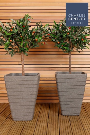 Charles Bentley Pair of Tall Square Granite Garden Planters 40cm (862395) | £55