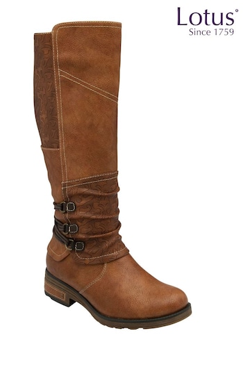 Lotus Brown Zip-Up Knee-High Boots (862428) | £75
