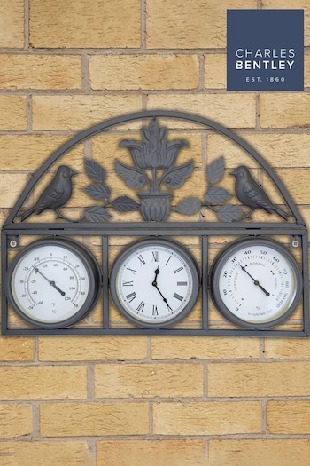 Charles Bentley Black Outdoor Wall Clock with Thermometer Hygrometer (862544) | £30