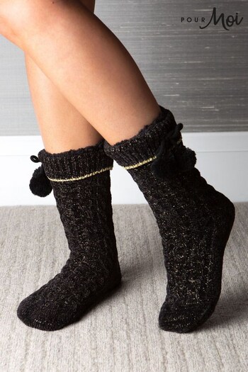 Pour Moi Black Cosy Cable Knit Slip Socks (862638) | £19