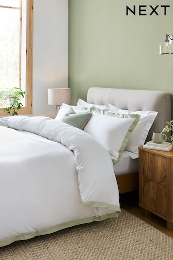 White/Sage Cotton Rich Oxford Duvet Cover and Pillowcase Set (862706) | £25 - £55