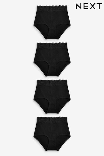 Black Full Brief Lace Trim Cotton Blend Knickers 4 Pack (862786) | £18