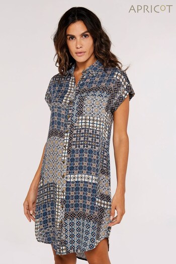 Apricot Blue Patchwork Tile Geo Shirt Love Dress (863039) | £32