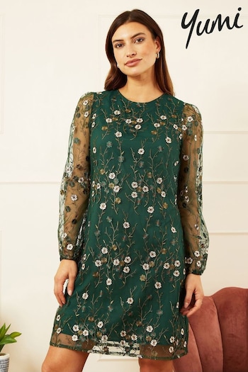 Yumi Green Embroidered Floral Tunic Dress (863158) | £60