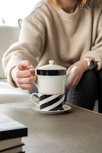 Mikasa White Luxe Deco China Stacking Teapot and Cup for One (863265) | £35