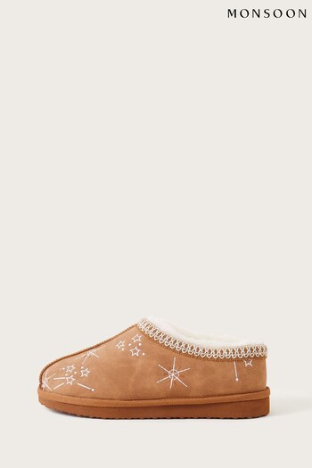 Monsoon Embroidered Mule Brown Slippers (863362) | £35
