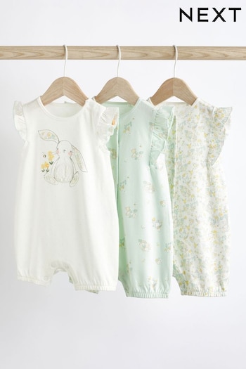 Green/White Bunny Baby Rompers 3 Pack (863462) | £17 - £21