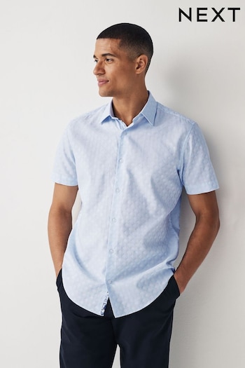 Blue Regular Fit Trimmed Formal Short Sleeve Shirt (863722) | £32