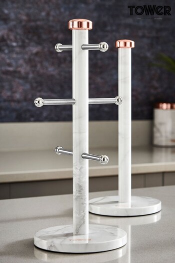 Tower Set of 2 Clear Marble Kitchen Roll Holder And Mug Tree Stand (863914) | £30