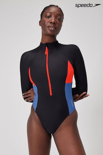 Speedo Red Long Sleeve Zip Colorblock 1 Piece Swimsuit (864047) | £60