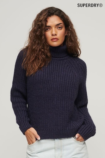 Superdry Navy Marl Slouchy Stitch Roll Neck Knit Cardigan (864370) | £50