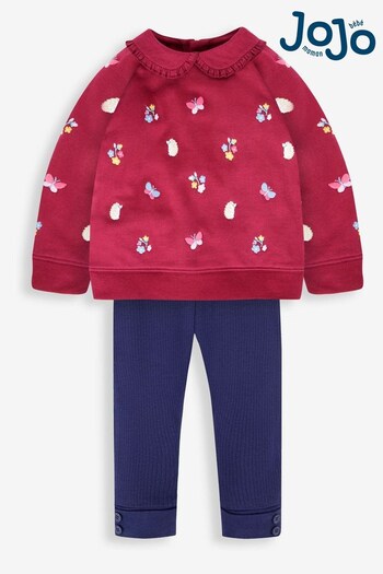 JoJo Maman Bébé Berry Girls' Hedgerow Embroidered Sweatshirt With Collar & Leggings Set (864388) | £29.50