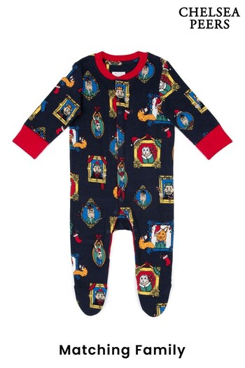 Chelsea Peers Blue Kids Organic Cotton Festive Frames Print Sleepsuit (864688) | £22