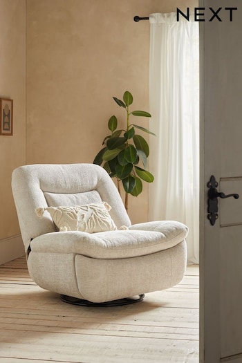 Chunky Chenille Oyster Natural Cheston Power Recliner Chair with Swivel (864796) | £650