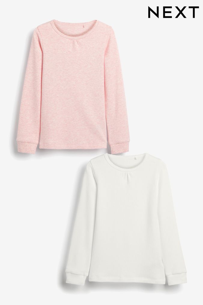 Pink/White 2 Pack Long Sleeved Thermal Tops (2-16yrs) (864914) | £15 - £21