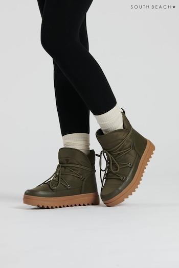 South Beach Green Lace up Outdoor Snow Boots (865049) | £45