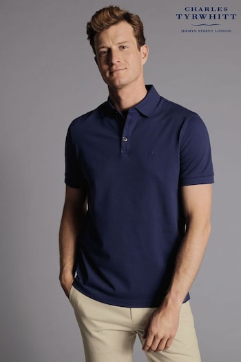 Charles Tyrwhitt Blue Solid Short Sleeve Cotton Tyrwhitt Pique Polo Shirt (865195) | £55