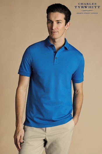 Charles Tyrwhitt Blue Solid Short Sleeve Cotton Tyrwhitt Pique Polo Shirt (865257) | £55