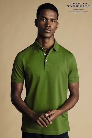 Charles Tyrwhitt Dark green Solid Short Sleeve Cotton Tyrwhitt Pique Polo Shirt (865258) | £55