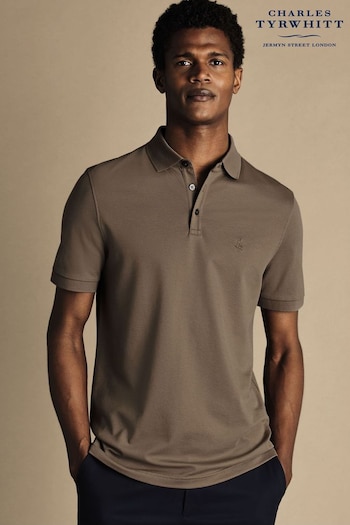 Charles Tyrwhitt Brown Solid Short Sleeve Cotton Tyrwhitt Pique Polo Shirt (865291) | £55