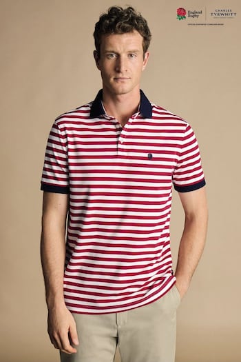 Charles Tyrwhitt Red Stripe Short Sleeve Pique Polo Shirt (865337) | £65