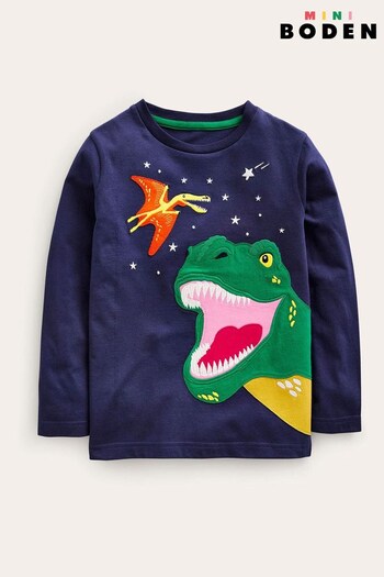 Boden Blue Dinosaur Appliqué T-Shirt (865384) | £19 - £21