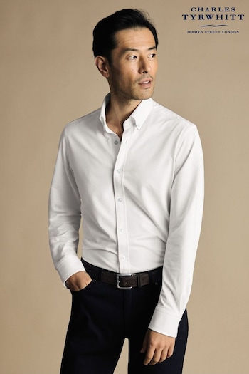 Charles Tyrwhitt White Four Way Stretch Button Down Jersey Shirt (865429) | £70