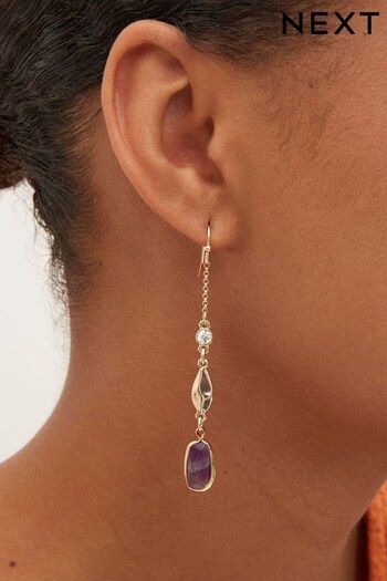 Gold Tone Amethyst Statement Drop Earrings (865708) | £12