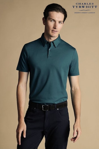 Charles Tyrwhitt Blue Light Plain Short Sleeve Jersey Polo Shirt (865763) | £60