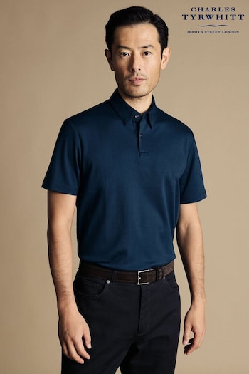 Charles Tyrwhitt Blue Dark Plain Short Sleeve Jersey Polo shirt Shirt (865816) | £60