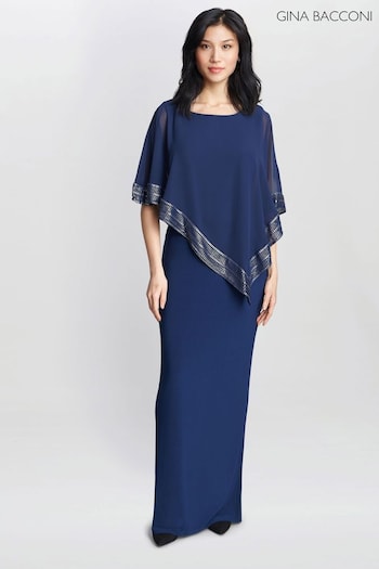 Gina Shoulder Bacconi Natural Amber Maxi Asymmetrical Cape Dress (865864) | £260