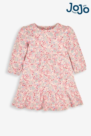 JoJo Maman Bébé Pink Pretty Mouse Floral Print Tiered Dress (865946) | £22.50