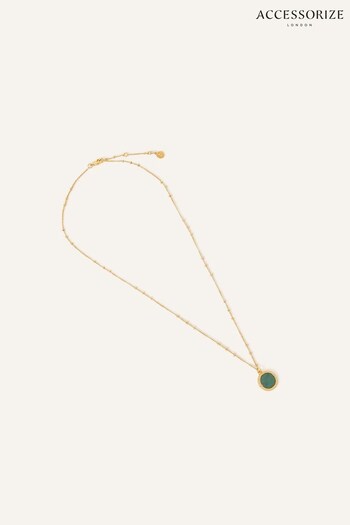 Accessorize Green Aventurine Slice 14ct Gold-Plated Pendant Necklace (865980) | £20