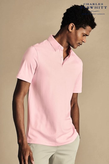 Charles Tyrwhitt Pink Plain Short Sleeve Jersey Polo Shirt (866237) | £60