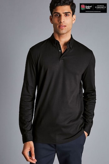 Charles Tyrwhitt Black Plain Long Sleeve Jersey Polo tommy Shirt (866341) | £65