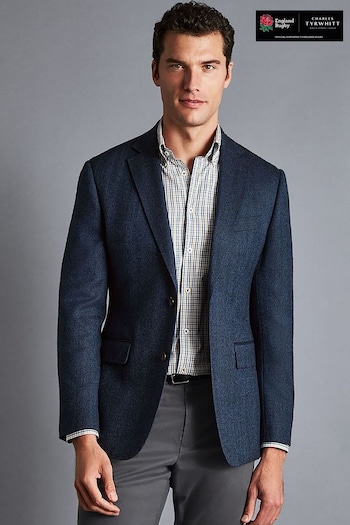 Charles Tyrwhitt Blue Herringbone Wool Texture Classic Fit Jacket (866354) | £230
