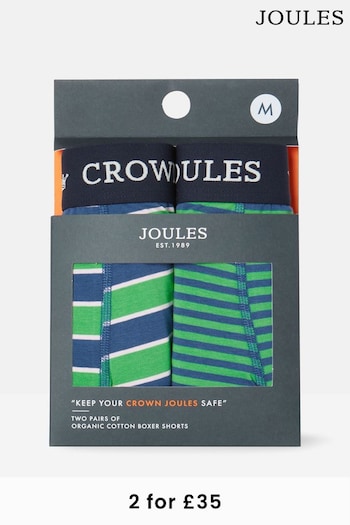 Joules Crown Joules Green/Blue Cotton Boxer Briefs (2 Pack) (866476) | £19.95