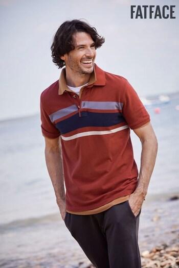 Fat Face Red Chest Stripe Pique Polo Shirt (866580) | £19
