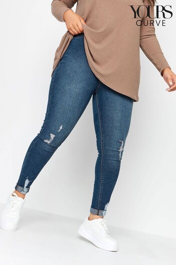 Yours Curve Blue Ripped Turn Up Jeggings (866758) | £29