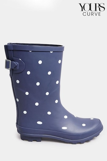 Yours Curve Blue Wide Fit Mid Calf Adjustable Welly Boots Infrared (866773) | £38