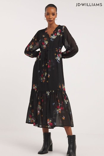 JD Williams Black Floral Chiffon Smock Dress (866880) | £50